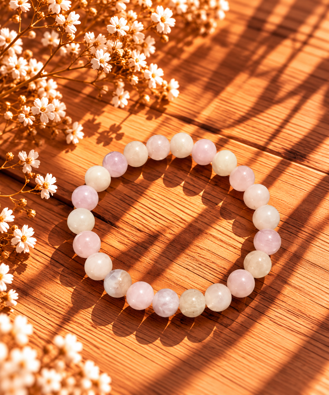BRACELET BOULE 08MM KUNZITE CHAUFFÉE ET TRAITÉE BRÉSIL A