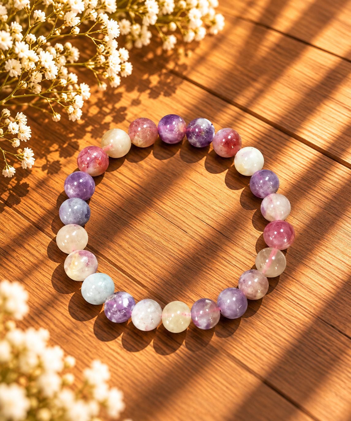 BRACELET BOULE 08MM TOURMALINE ROSE SUR EUDIALYTE A+