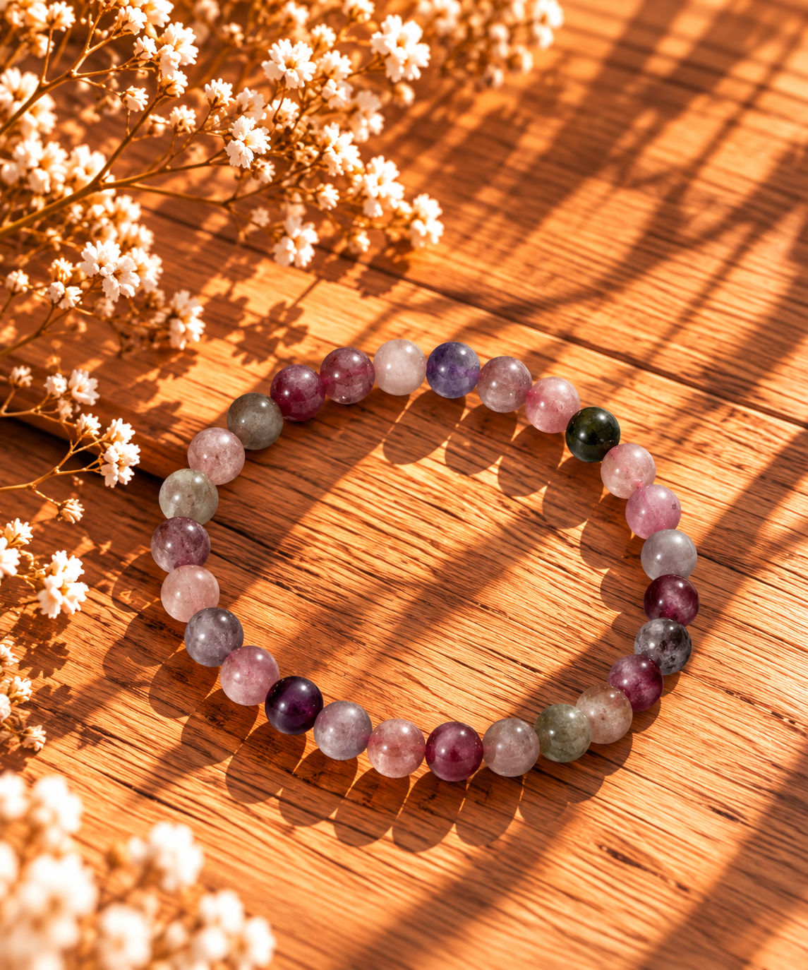 BRACELET BOULE 06MM TOURMALINE ROSE SUR EUDIALYTE A