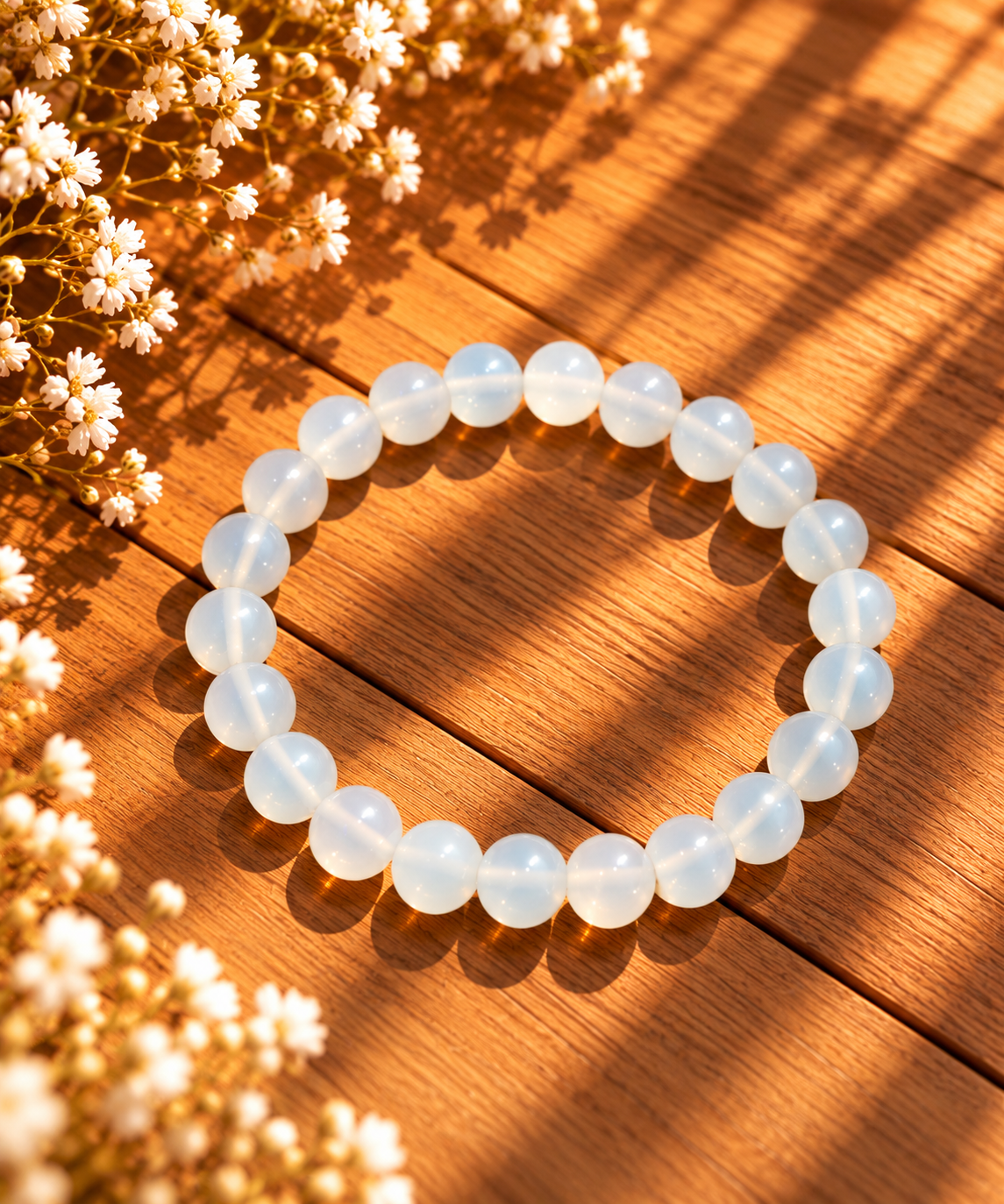 BRACELET BOULE 08MM AGATE BLANCHE AA