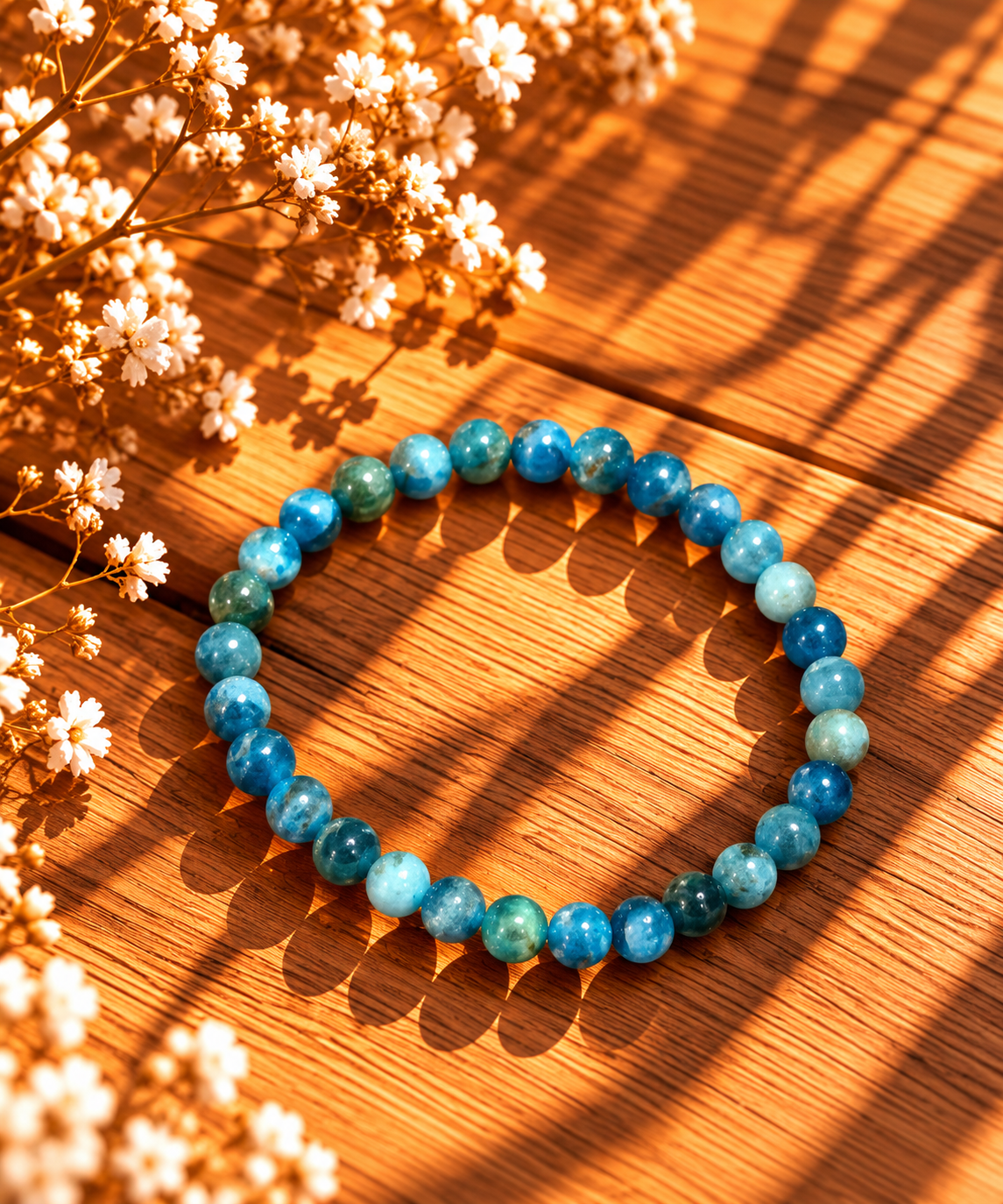 BRACELET BOULE 06MM APATITE BLEUE A+