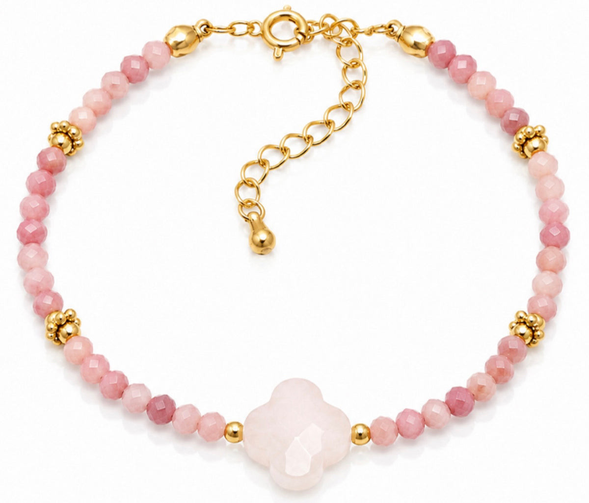 BRACELET ROSALIA DORÉ QUARTZ ROSE, RHODONITE A