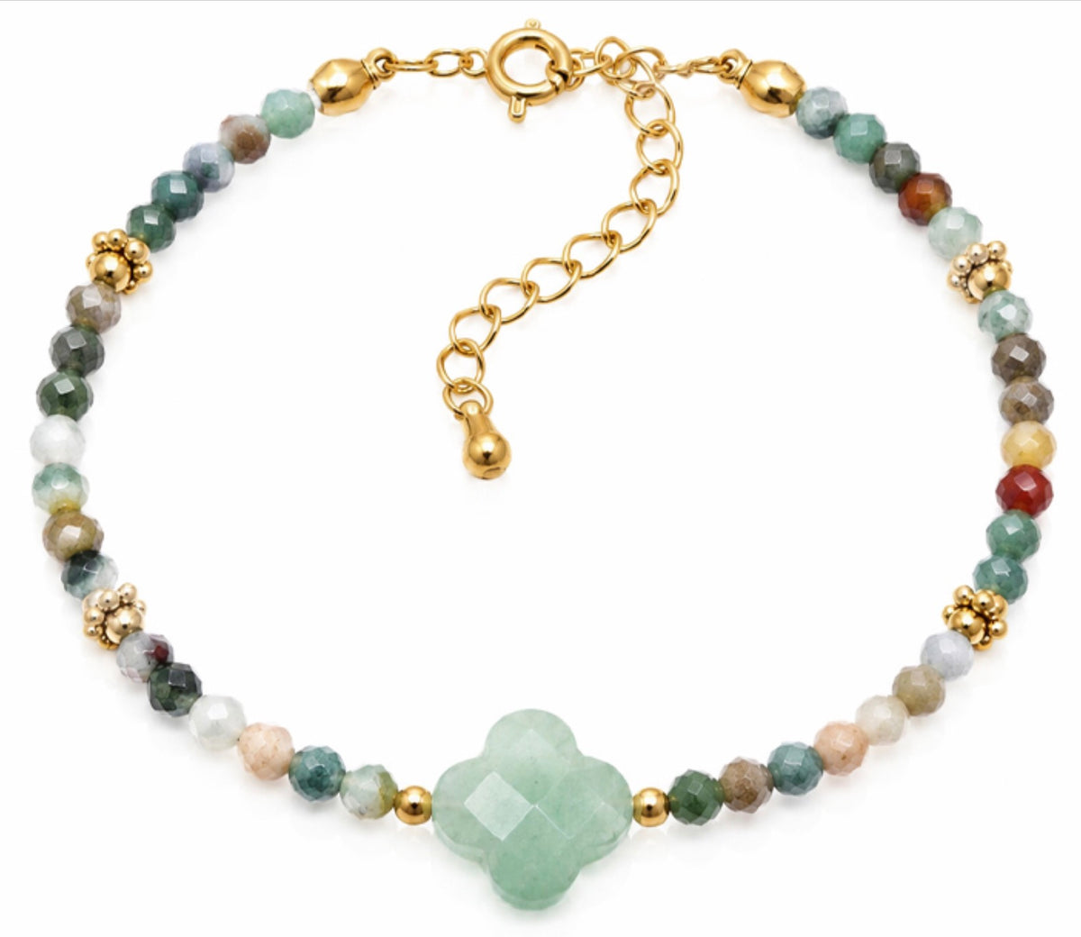 BRACELET ROSALIA DORÉ AVENTURINE VERTE, AGATE INDIENNE A